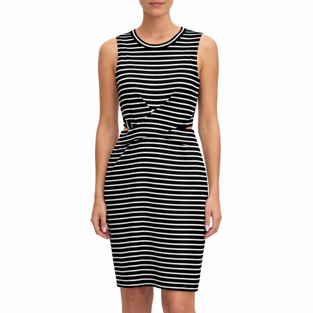 The Fifth Black White Stripe Cutout Twist Midi Dress Size XS Sleeveless‎ Sheath